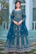 Prussian Blue Embroidered Net Anarkali Suit