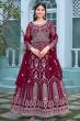 Maroon Embroidered Net Anarkali Suit