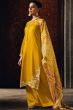 Mustard Yellow EmbroideredMuslin Silk Trouser Suit