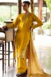 Mustard Yellow EmbroideredMuslin Silk Trouser Suit