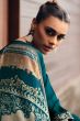 Teal Blue Embroidered Muslin Silk Trouser Suit