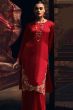 Red Embroidered Muslin Silk Trouser Suit