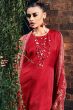 Red Embroidered Muslin Silk Trouser Suit