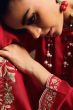 Red Embroidered Muslin Silk Trouser Suit