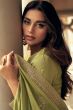 Olive Green Resham Embroidered Palazzo Suit 