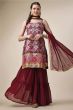 Maroon Georgette Sequins Embroidered Sharara Suit