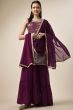 Wine Georgette Sequins Embroidered Sharara Suit