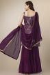 Wine Georgette Sequins Embroidered Sharara Suit