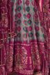 Dark Grey Printed Art Silk Anarkali Suit With Purple Dupatta