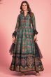 Dusty Teal Blue Printed Art Silk Anarkali Suit 