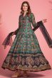 Dusty Teal Blue Printed Art Silk Anarkali Suit 