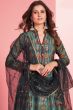 Dusty Teal Blue Printed Art Silk Anarkali Suit 