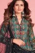 Dusty Teal Blue Printed Art Silk Anarkali Suit 