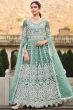 Light Cyan Sequins Embroidered Net Floor Length Anarkali Suit