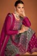 Multicolor Chinnon Sharara Suit With Burgundy Dupatta