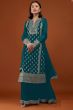Teal Blue Dori Embroidered Georgette Palazzo Suit