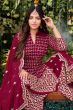 Cherry Red Zari Embroidered Georgette Palazzo Suit