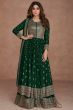 Dark Green Embroidered Georgette Anarkali Style Palazzo Suit