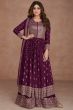 Purple Embroidered Georgette Anarkali Style Palazzo Suit