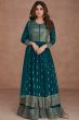 Teal Blue Embroidered Georgette Anarkali Style Palazzo Suit