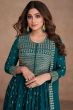 Teal Blue Embroidered Georgette Anarkali Style Palazzo Suit