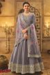 Purple Grey Embroidered Full Sleeve Silk Anarkali Suit