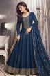 Blue Embroidered Full Sleeve Georgette Silk Anarkali Suit 