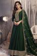 Dark Green Embroidered Full Sleeve Georgette Silk Anarkali Suit 