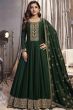 Dark Green Embroidered Full Sleeve Georgette Silk Anarkali Suit 