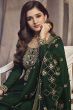 Dark Green Embroidered Full Sleeve Georgette Silk Anarkali Suit 