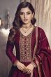 Maroon Embroidered Full Sleeve Georgette Silk Anarkali Suit 