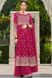 Ruby Pink Zari Embroiered Fox Georgette Palazzo Suit