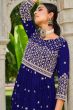 Navy Blue Zari Embroiered Fox Georgette Palazzo Suit