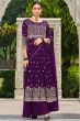 Purple Zari Embroiered Fox Georgette Palazzo Suit