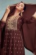 Brown Georgette Long Palazzo Suit