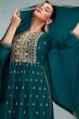 Teal Blue Georgette Long Palazzo Suit