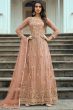 Peach Embroidered Anarkali Suit in Net