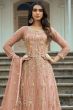 Peach Embroidered Anarkali Suit in Net