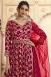 Vivid Burgundy Jacquard Anarkali Suit