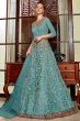 Sky Blue Embroidered Long Net Anarkali Gown