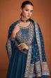 Blue Embroidered Silk Anarkali Suit