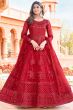 Brick Red Embroidered Net Anarkali Suit