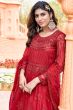 Brick Red Embroidered Net Anarkali Suit