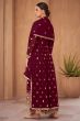 Maroon Georgette Embroidered Palazzo Suit