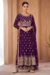 Purple Georgette Embroidered Palazzo Suit