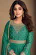 Green Floor Length Chinnon Silk Anarkali Suit