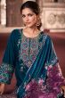 Teal Blue Embroidered Velvet Suit Set
