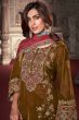 Olive Green Embroidered Velvet Suit Set