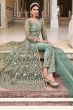 Sea Green Embroidered Front Slit Net Suit