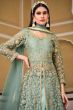 Sea Green Embroidered Front Slit Net Suit